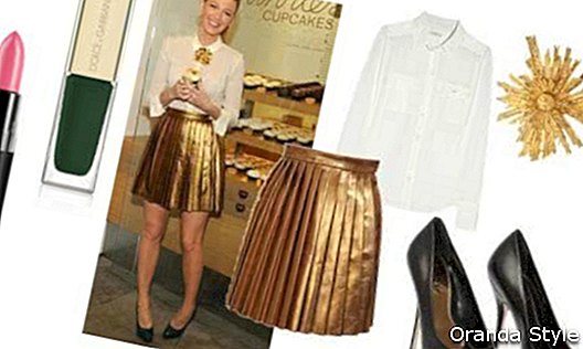 Blake Lively Plissee Gold Rock Outfit Kombination