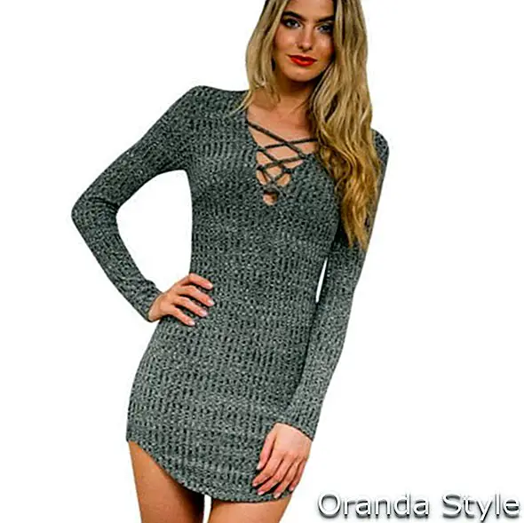 Long Sleeved Knit Body Con Kleider