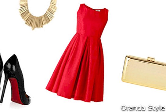 rotes Ballkleid mit goldener Accessoire-Outfit-Kombination