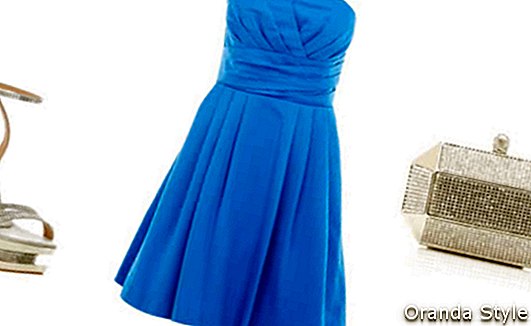 blaues Ballkleid mit silbernen Riemchensandalen Outfit Kombination