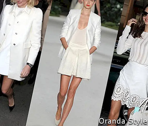 drei verschiedene Weiß-auf-Weiß-Outfit-Kombinationen