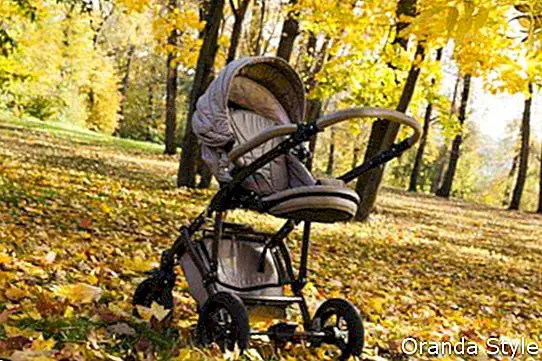 leerer Kinderwagen im Park in der Herbstsaison