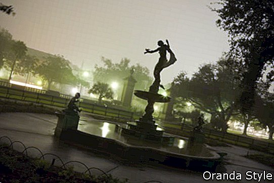 Silhouette einer Statue und Brunnen in der Nacht in Audubon Park