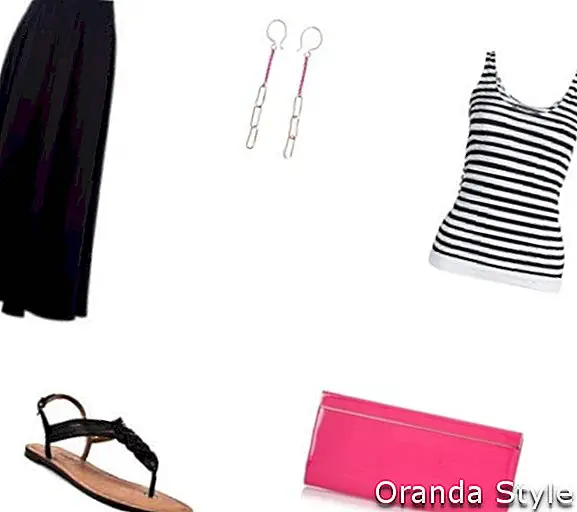 Neformální černá a bílá košile a kombinéza oblečení Neon Pink Clutch Bag