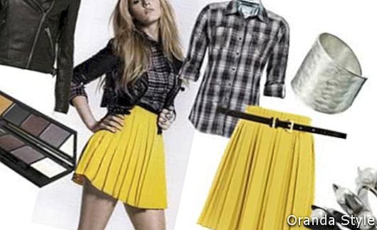 Blake Lively Yellow Pleated Skirt Kombinasi Pakaian