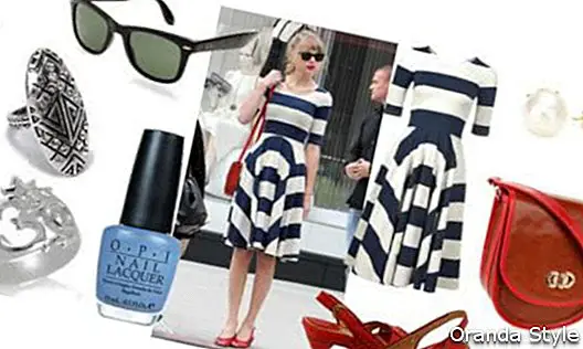 „Stripes“ suknelės „Taylor Swift“ aprangos derinys