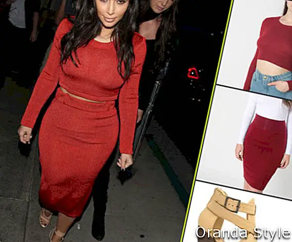 Kim-Kardashian-red-crop-top-and-high-waisted-sukně-outfit