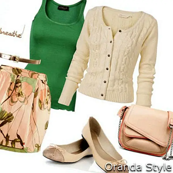 חצאית חמודה עם הדפס פרחוני בשילוב טי צבע אחיד ורעיון חגורת נייטרלי חמוד