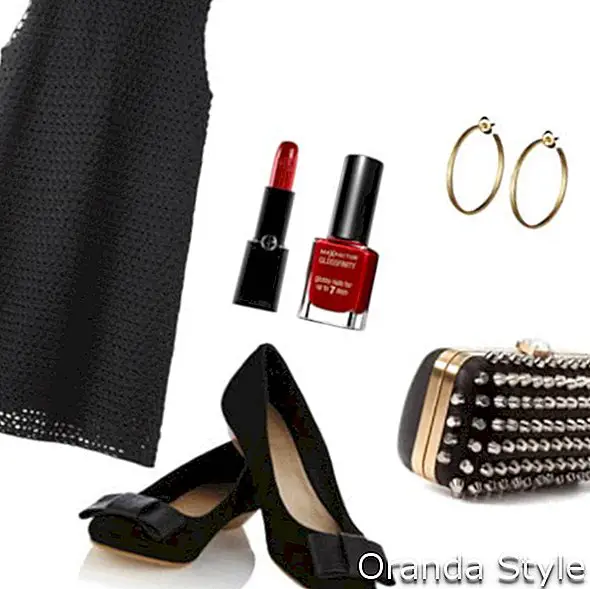 काले रंग की एक प्यारी जोड़ी के साथ उत्तम दर्जे का काला नुकीला बटुआ पट्टियाँ पोशाक विचार