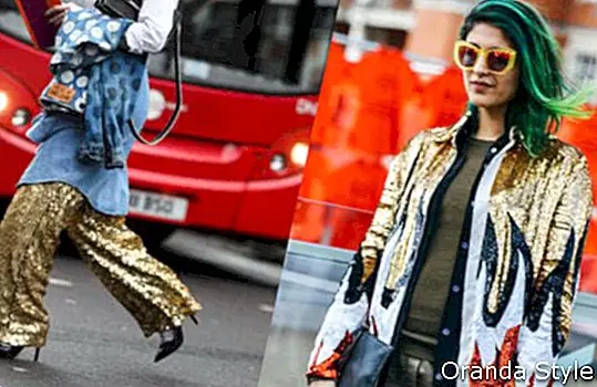 Londonas modes nedēļas Street Style sequins kolāža