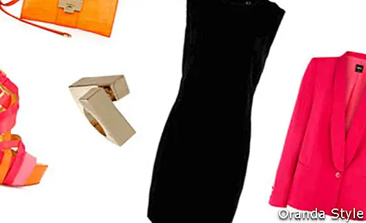 maza melna kleita ar rozā un oranža apģērba idejām