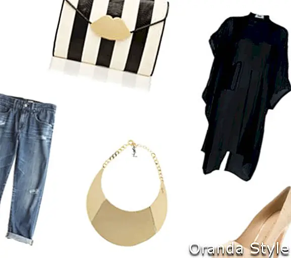 Schwarze Tunika und kurze Outfit-Ideen für Boyfriend-Jeans