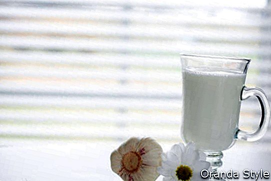 Milch im Glas und frischer Knoblauch