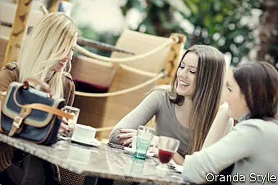 πολύ χαριτωμένες γυναίκες χαμογελώντας πίνοντας έναν καφέ