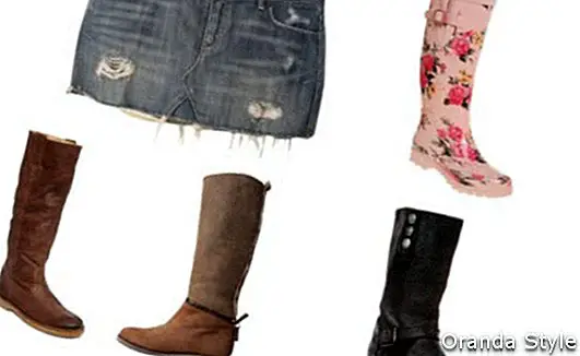 Kombinace obuvi a džínové sukně