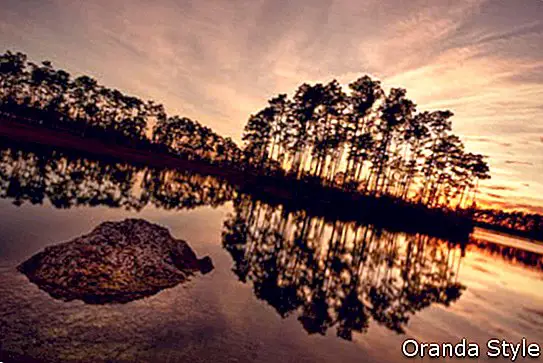 západ slnka na dlhé borovice kľúčové jazero v národnom parku everglades